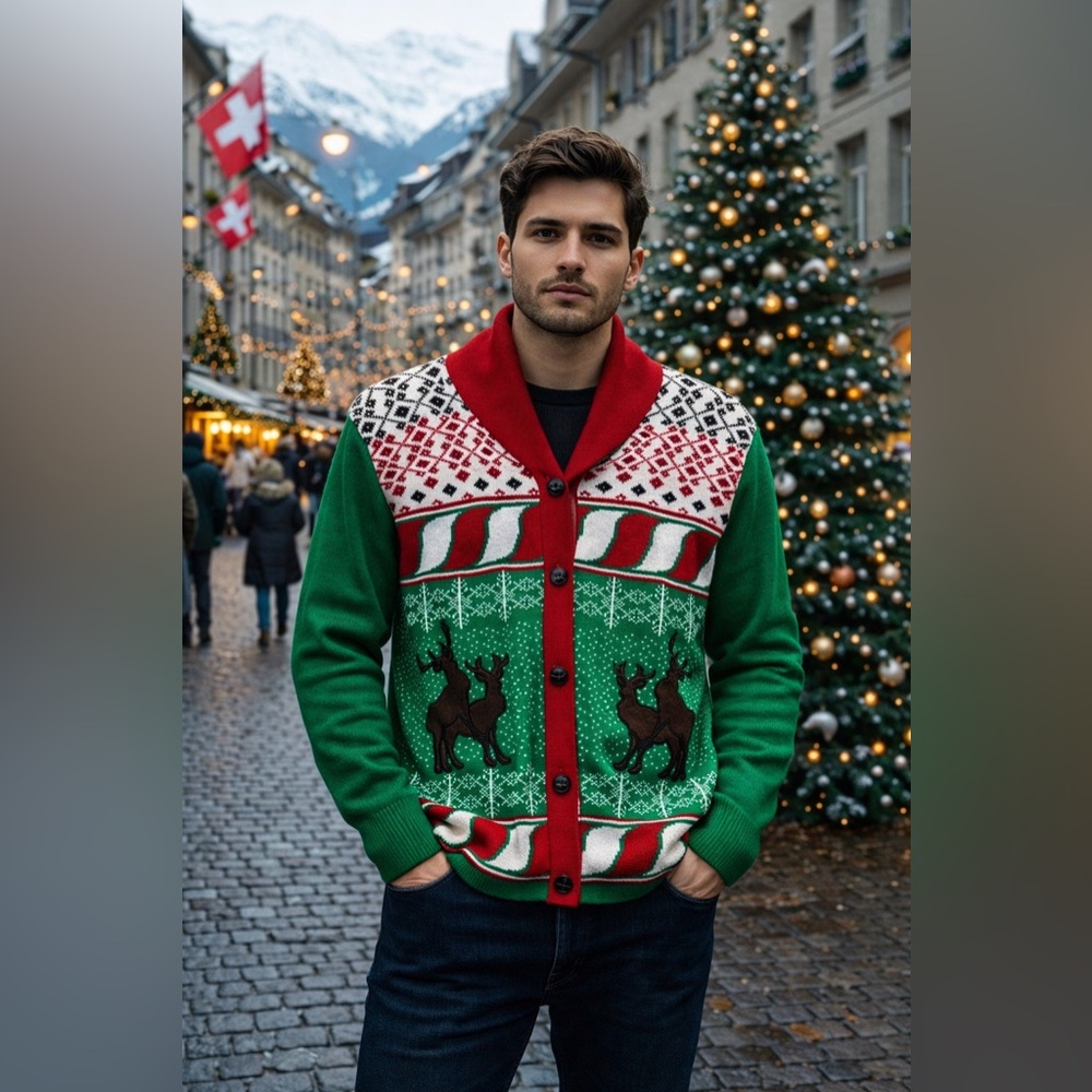 Ugly Christmas Reindeer Cardigan Sweater | Button Front Holiday Knit